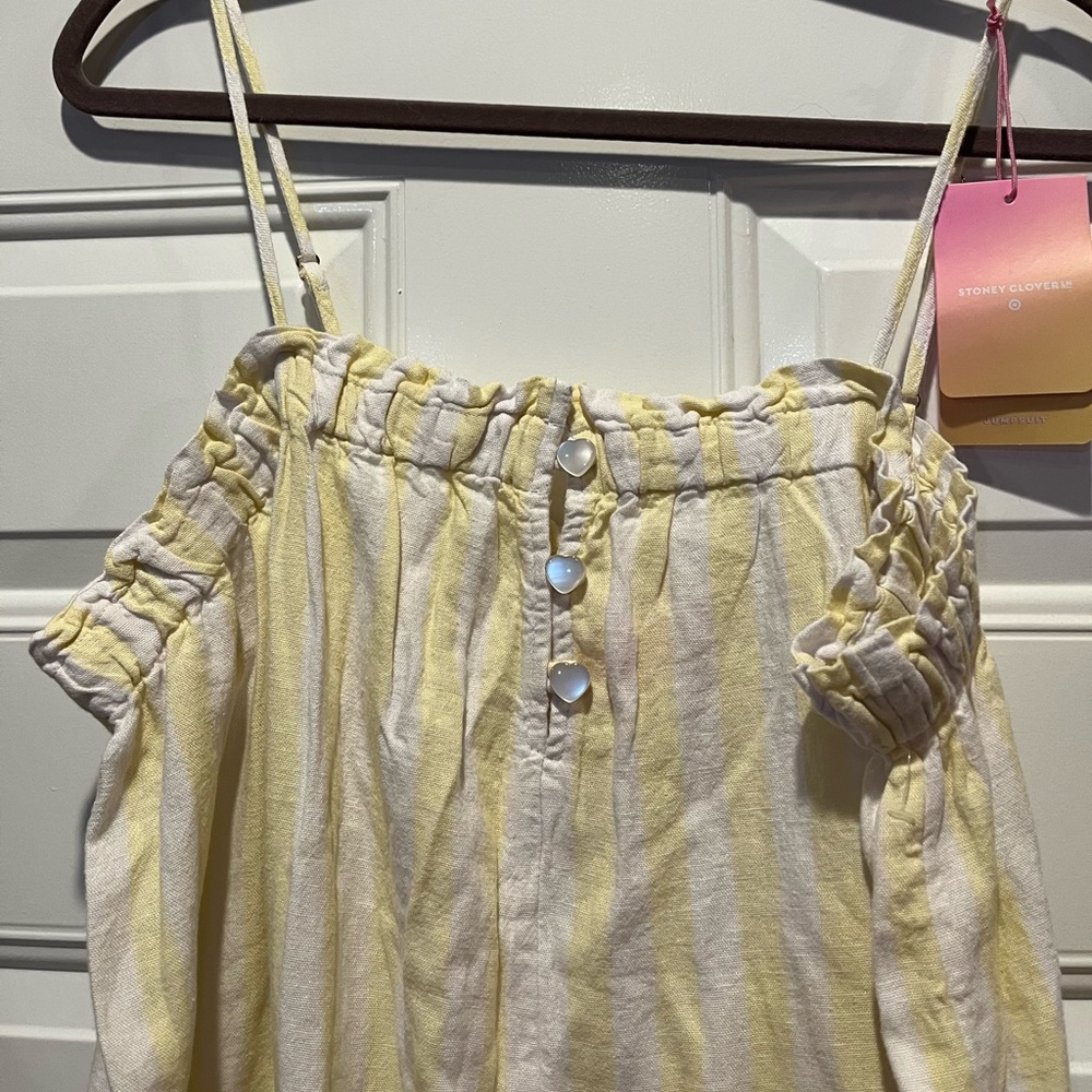 Stoney Clover Lane Linen Jumpsuit - Yellow & White - Size Large